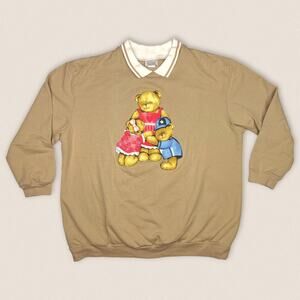 Vintage Grandma Sweater Collared Sweatshirt Bears Only Necessities - Size Large